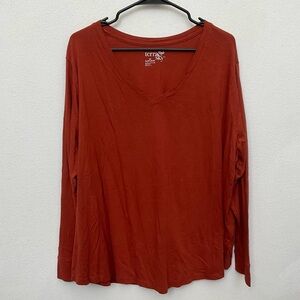 Terra & Sky Burnt Orange V-Neck Long Sleeve Top Size 3X 24-26W Cotton Blend